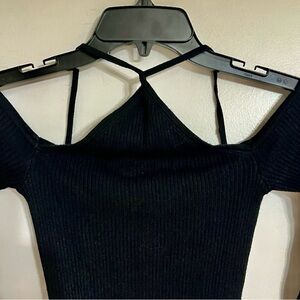 Abercrombie & Fitch Off Shoulder Strappy Ribbed Bodysuit Black Small